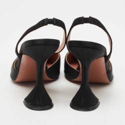 Pre Owned Amina Muaddi Black Satin Begum Crystal Embellished Singback Pumps Size 37