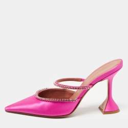 Amina Muaddi Pink Satin Gilda Mules Size 38.5