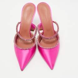 Amina Muaddi Pink Satin Gilda Mules Size 38.5