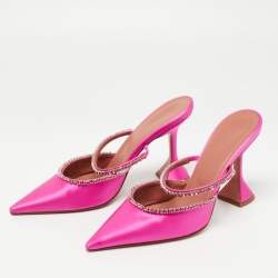 Amina Muaddi Pink Satin Gilda Mules Size 38.5