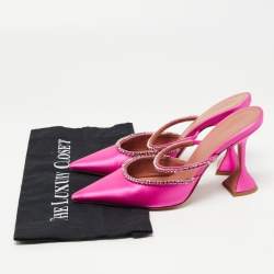 Amina Muaddi Pink Satin Gilda Mules Size 38.5