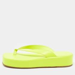 Pre Owned Amina Muaddi Neon Yellow Leather Johana Platform Slides Size 38