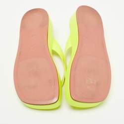 Pre Owned Amina Muaddi Neon Yellow Leather Johana Platform Slides Size 38