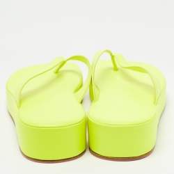 Pre Owned Amina Muaddi Neon Yellow Leather Johana Platform Slides Size 38