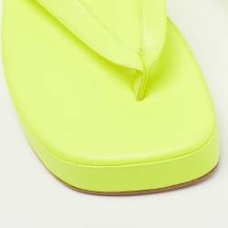Pre Owned Amina Muaddi Neon Yellow Leather Johana Platform Slides Size 38