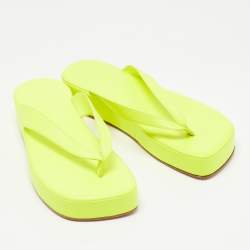 Pre Owned Amina Muaddi Neon Yellow Leather Johana Platform Slides Size 38