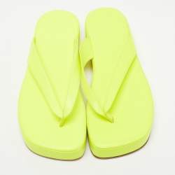 Pre Owned Amina Muaddi Neon Yellow Leather Johana Platform Slides Size 38