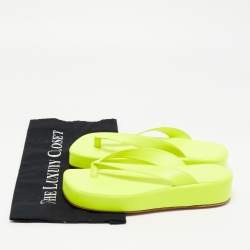 Pre Owned Amina Muaddi Neon Yellow Leather Johana Platform Slides Size 38