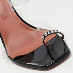 Amina Muaddi Black/Transparent PVC and Patent Sami Sandals Size 42