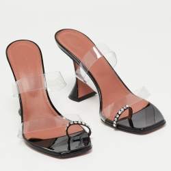 Amina Muaddi Black/Transparent PVC and Patent Sami Sandals Size 42