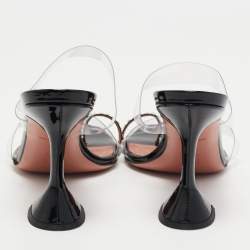 Amina Muaddi Black/Transparent PVC and Patent Sami Sandals Size 42