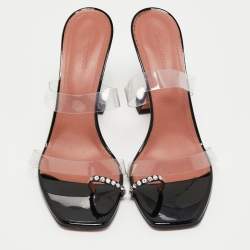 Amina Muaddi Black/Transparent PVC and Patent Sami Sandals Size 42