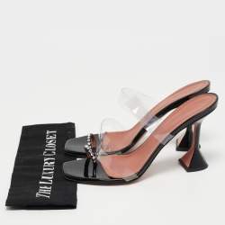 Amina Muaddi Black/Transparent PVC and Patent Sami Sandals Size 42