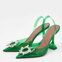 Amina Muaddi Green PVC Begum Slingback Pumps Size 38