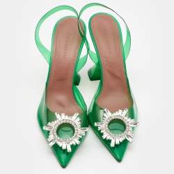 Amina Muaddi Green PVC Begum Slingback Pumps Size 38