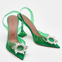 Amina Muaddi Green PVC Begum Slingback Pumps Size 38