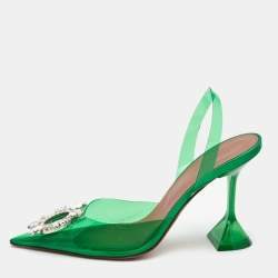 Amina Muaddi Green PVC Begum Slingback Pumps Size 38