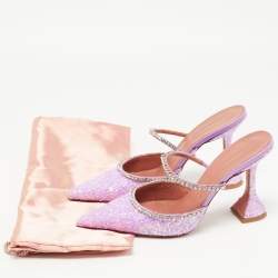 Amina Muaddi Purple Coarse Glitter Gilda Mules Size 39