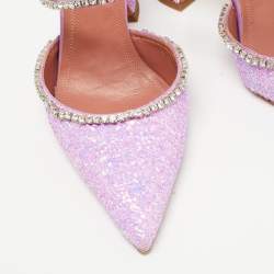 Amina Muaddi Purple Coarse Glitter Gilda Mules Size 39