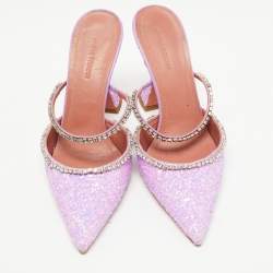 Amina Muaddi Purple Coarse Glitter Gilda Mules Size 39