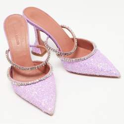 Amina Muaddi Purple Coarse Glitter Gilda Mules Size 39