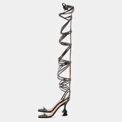مملوكة مسبقًا Amina Muaddi x AWGE LSD Black Satin Crystal Embellished Gladiator Sandals Size 40