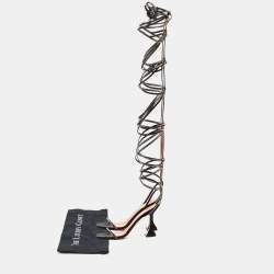 مملوكة مسبقًا Amina Muaddi x AWGE LSD Black Satin Crystal Embellished Gladiator Sandals Size 40