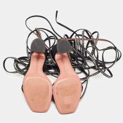 مملوكة مسبقًا Amina Muaddi x AWGE LSD Black Satin Crystal Embellished Gladiator Sandals Size 40