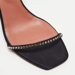 مملوكة مسبقًا Amina Muaddi x AWGE LSD Black Satin Crystal Embellished Gladiator Sandals Size 40