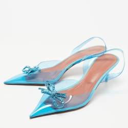 Amina Muaddi Blue PVC Crystal Embellished Rosie Slingback Pumps Size 39