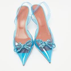 Amina Muaddi Blue PVC Crystal Embellished Rosie Slingback Pumps Size 39