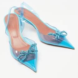 Amina Muaddi Blue PVC Crystal Embellished Rosie Slingback Pumps Size 39