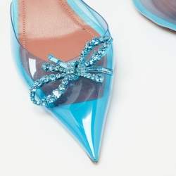 Amina Muaddi Blue PVC Crystal Embellished Rosie Slingback Pumps Size 39