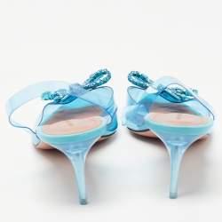 Amina Muaddi Blue PVC Crystal Embellished Rosie Slingback Pumps Size 39
