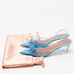 Amina Muaddi Blue PVC Crystal Embellished Rosie Slingback Pumps Size 39