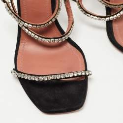 Amina Muaddi Black Suede  Crystal-Embellished Gilda Ankle Strap Sandals Size 37.5