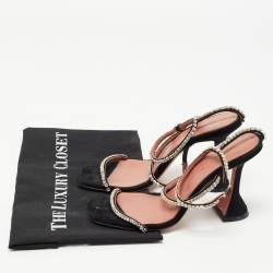 Amina Muaddi Black Suede  Crystal-Embellished Gilda Ankle Strap Sandals Size 37.5