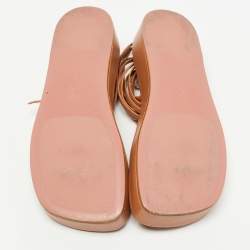 Pre Owned Amina Muaddi Brown Leather Jamie Platform  Ankle Wrap Sandals Size 41