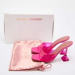 Pre Owned Amina Muaddi Pink PVC Lupita Slide Sandals Size 39