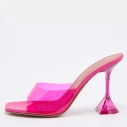Pre Owned Amina Muaddi Pink PVC Lupita Slide Sandals Size 39