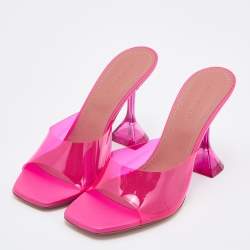 Pre Owned Amina Muaddi Pink PVC Lupita Slide Sandals Size 39