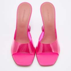 Pre Owned Amina Muaddi Pink PVC Lupita Slide Sandals Size 39