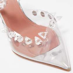 Pre Owned Amina Muaddi Transperent PVC Crystal Embellished Julia Mule Sandals Size 37