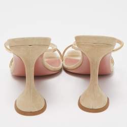 Pre Owned Amina Muaddi Gold/Grey Leather and Suede Gilda Slide Sandals Size 39