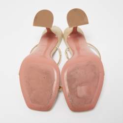 Pre Owned Amina Muaddi Gold/Grey Leather and Suede Gilda Slide Sandals Size 39