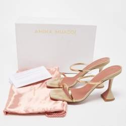 Pre Owned Amina Muaddi Gold/Grey Leather and Suede Gilda Slide Sandals Size 39