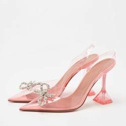 Pre Owned Amina Muaddi Pink PVC Rosie Slingback Pumps Size 36