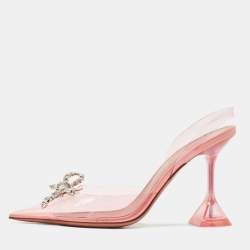 Pre Owned Amina Muaddi Pink PVC Rosie Slingback Pumps Size 36