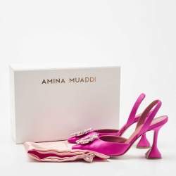 Pre Owned Amina Muaddi Pink Satin Begum Slingback Pumps Size 37
