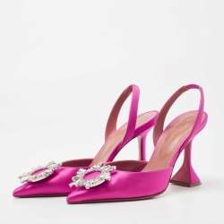 Pre Owned Amina Muaddi Pink Satin Begum Slingback Pumps Size 37